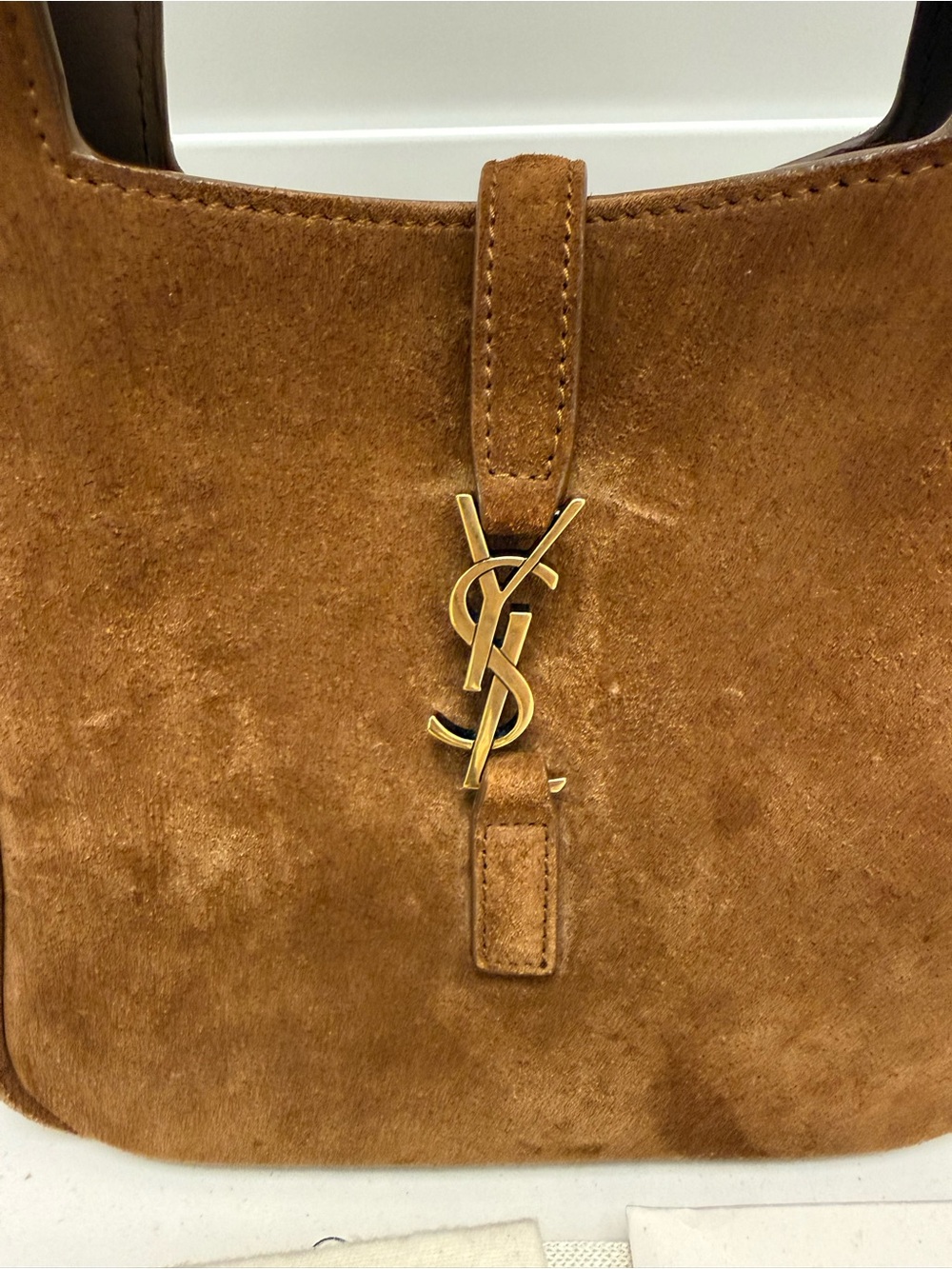 Saint Laurent Brown Suede Tote with Gold YSL Emblem - Picture 3 of 11